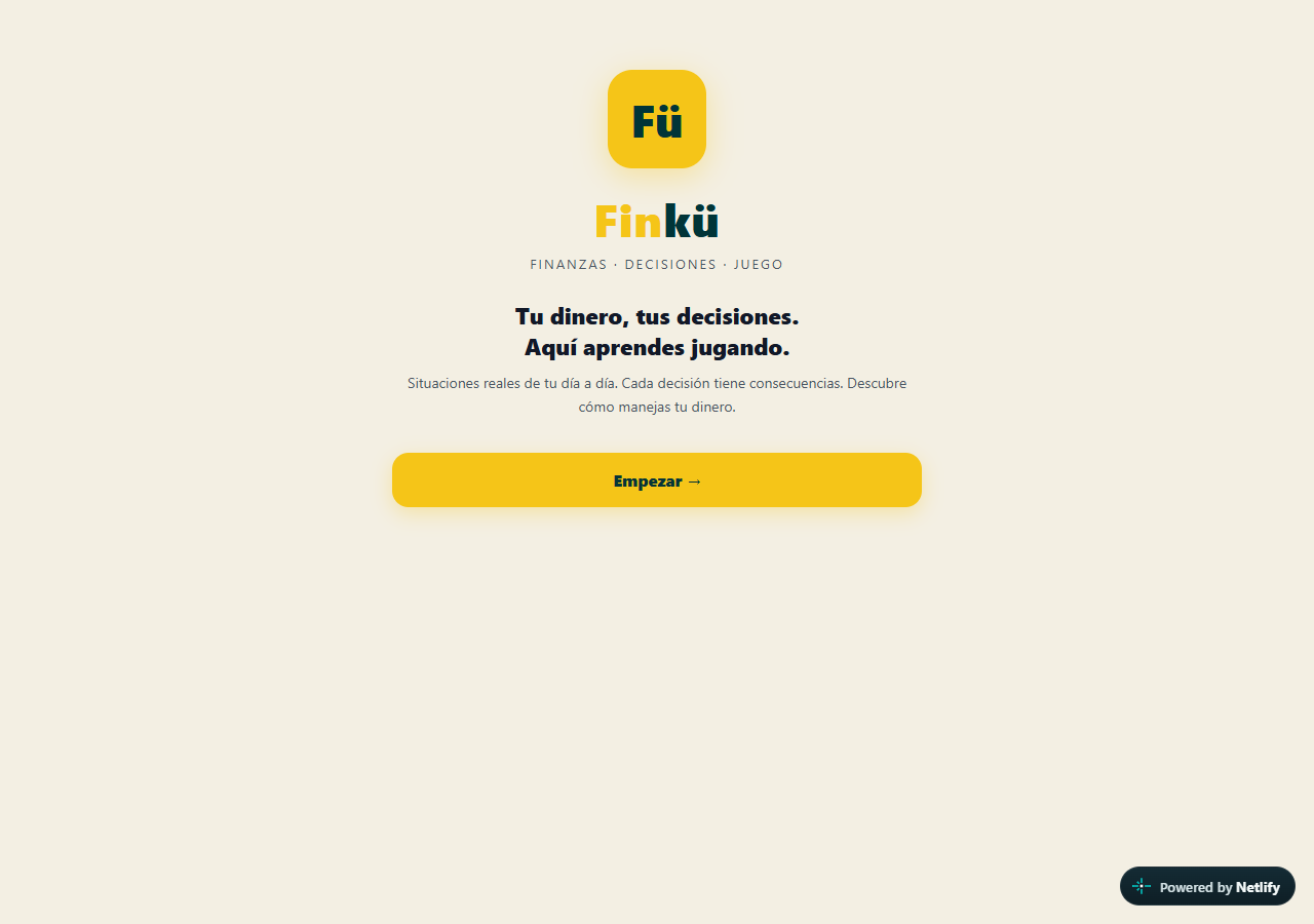 Pantalla pública de acceso de Finkü. Captura real, sin datos de estudiantes.